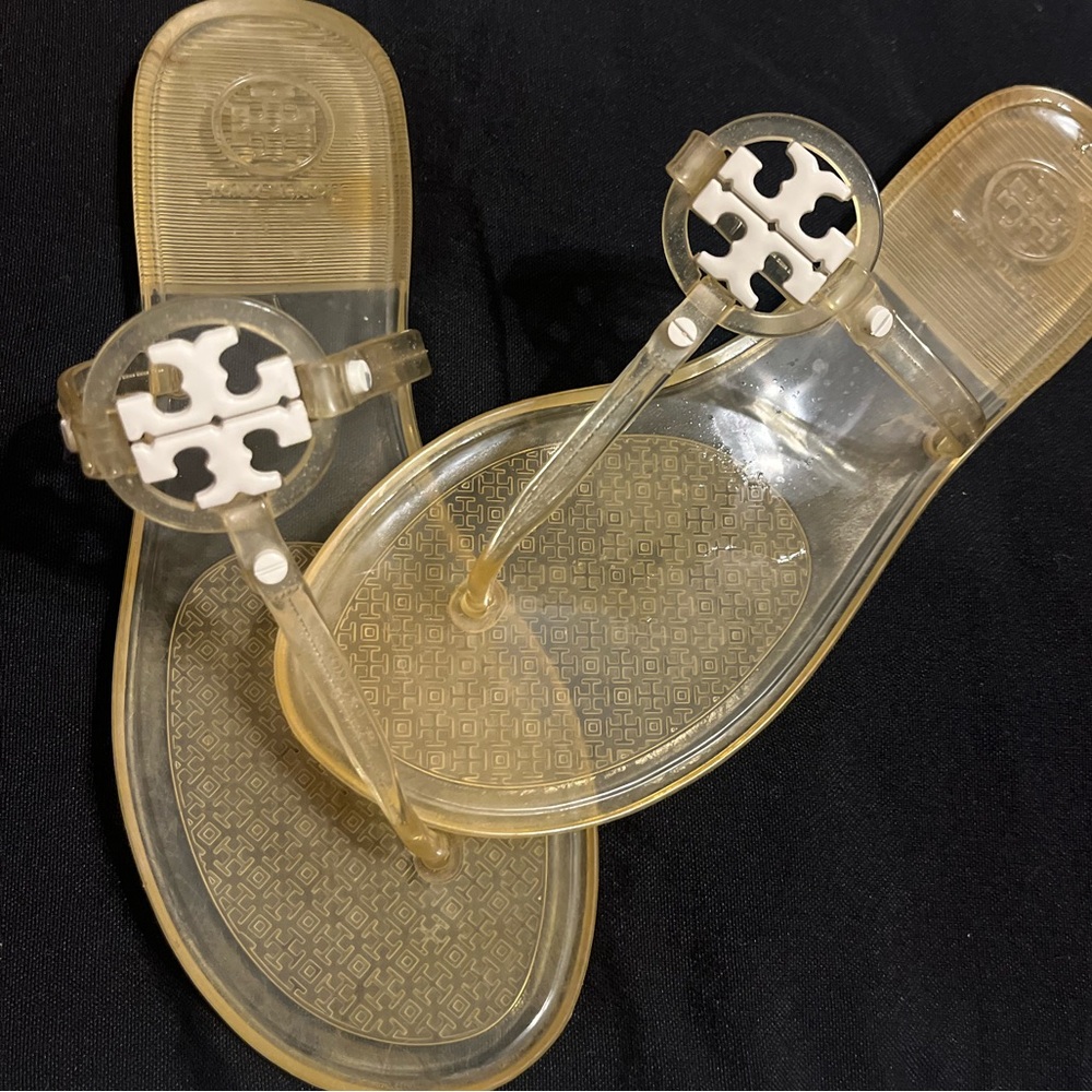 Tory Burch White Mini Miller clear Sandals Slides Shoes Sz 7 - Picture 2 of 4